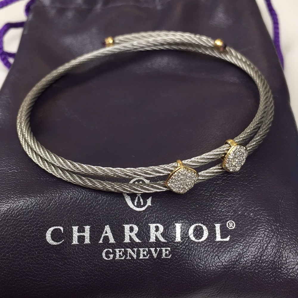 Charriol Cable 18K Gold Diamond Station Bracelet